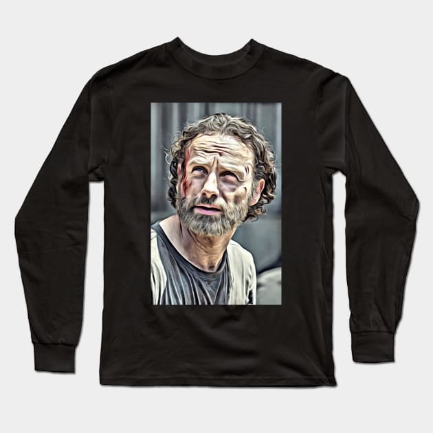 Rick Grimes Beard Long Sleeve T-Shirt by EvoComicsInc